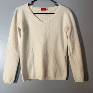 Tissaia Cashmere Sweater 42/44 Cream V Neck Soft Luxury Women